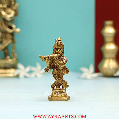 Brass Shri Krishna Idol - 4.5 Inch Height