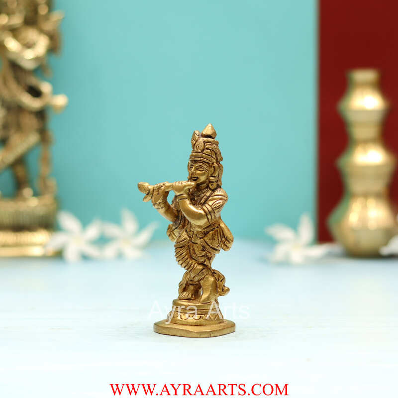 Brass Shri Krishna Idol - 4.5 Inch Height