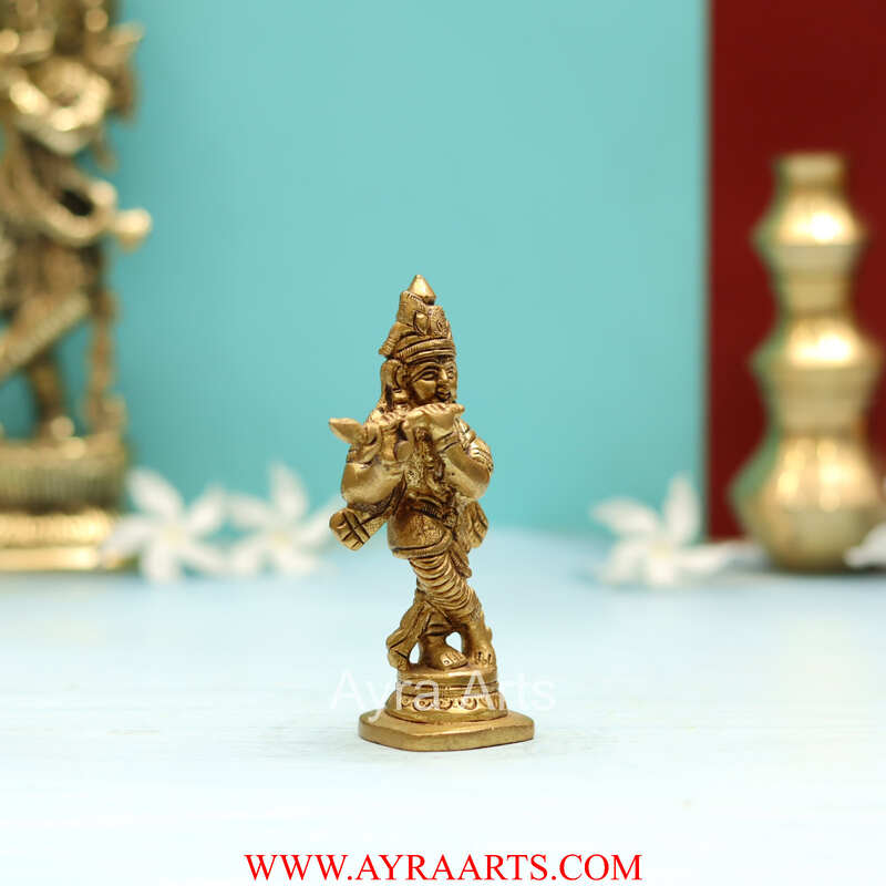 Brass Shri Krishna Idol - 4.5 Inch Height