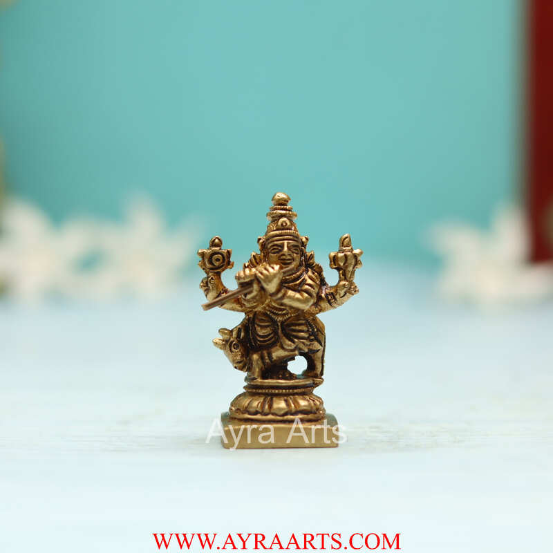 Brass Superfine Small Krishna with Cow Idol - 2 Inch Height