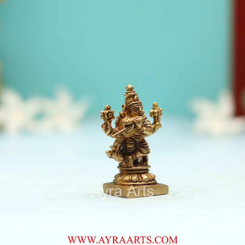 Brass Superfine Small Krishna with Cow Idol - 2 Inch Height