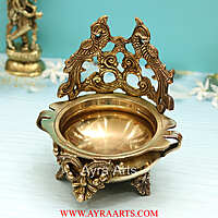 Brass Peacock Design Urli Decorative Bowl - 8 inch Height | Exquisite Brass Urli Decorative Bowl with Peacock Design for Grand Decor