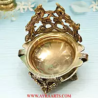 Brass Peacock Design Urli Decorative Bowl - 8 inch Height | Exquisite Brass Urli Decorative Bowl with Peacock Design for Grand Decor