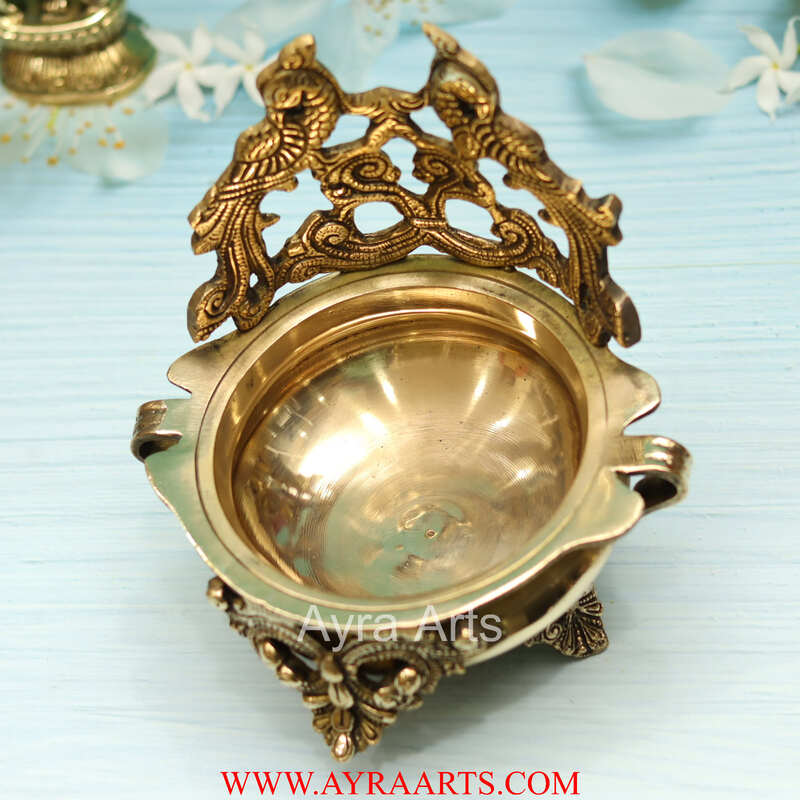 Brass Peacock Design Urli Decorative Bowl - 8 inch Height | Exquisite Brass Urli Decorative Bowl with Peacock Design for Grand Decor