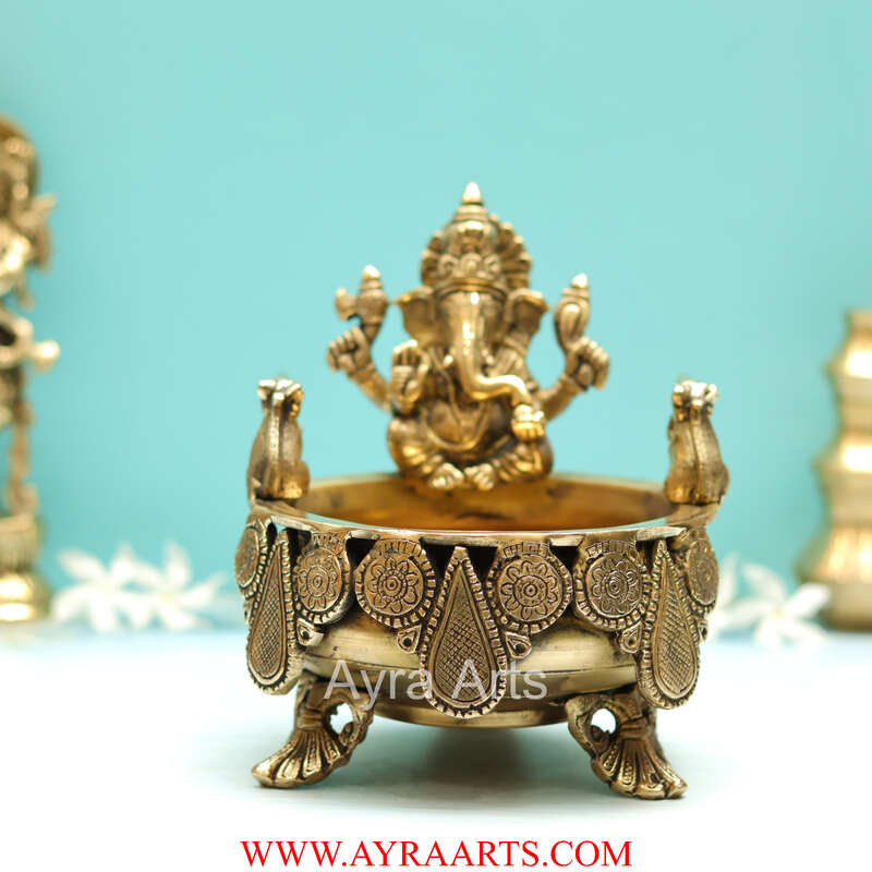 Brass Ganesh Urli - 7 inch Height | Decorative Display Piece
