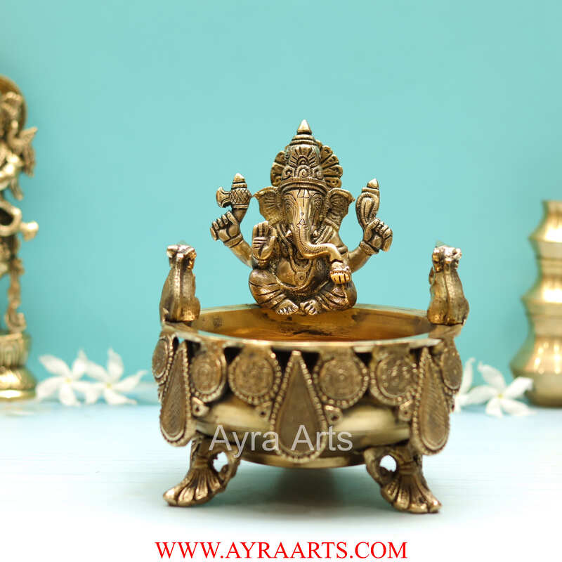 Brass Ganesh Urli - 7 inch Height | Decorative Display Piece