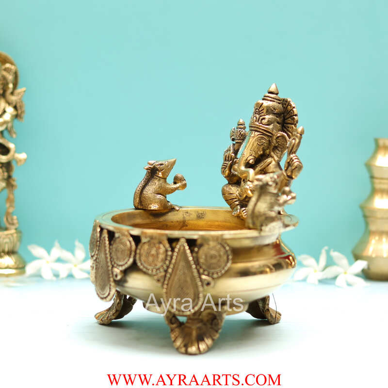 Brass Ganesh Urli - 7 inch Height | Decorative Display Piece