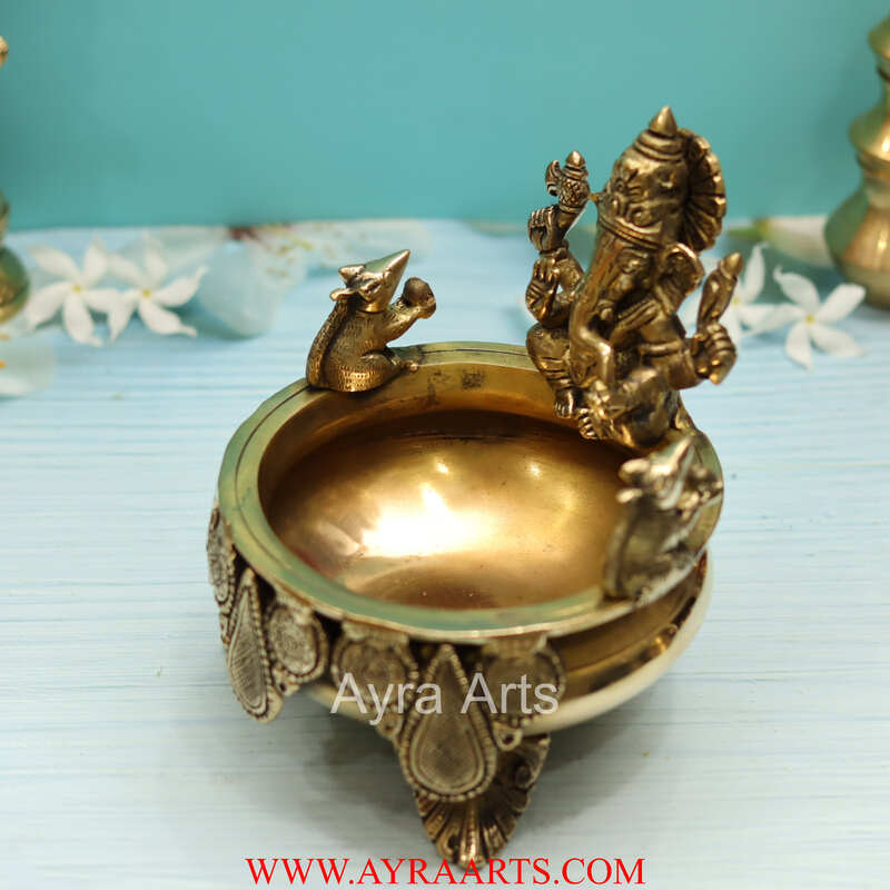 Brass Ganesh Urli - 7 inch Height | Decorative Display Piece