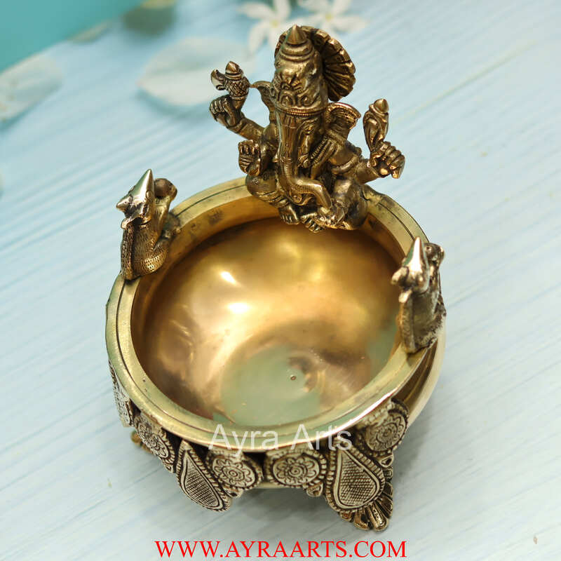 Brass Ganesh Urli - 7 inch Height | Decorative Display Piece