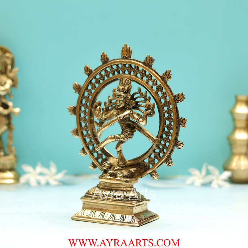 Brass Divine Dancing Shiva Sculpture Nataraja Idol - 8.5 inch Height
