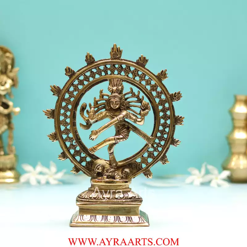 Brass Divine Dancing Shiva Sculpture Nataraja Idol - 8.5 inch Height