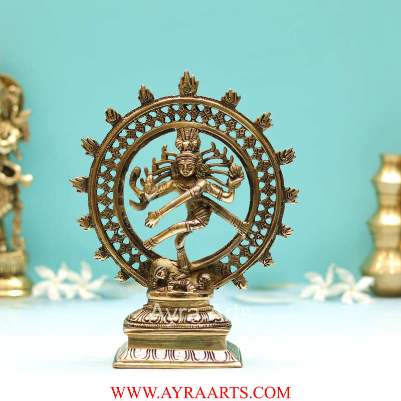 Brass Divine Dancing Shiva Sculpture Nataraja Idol - 8.5 inch Height