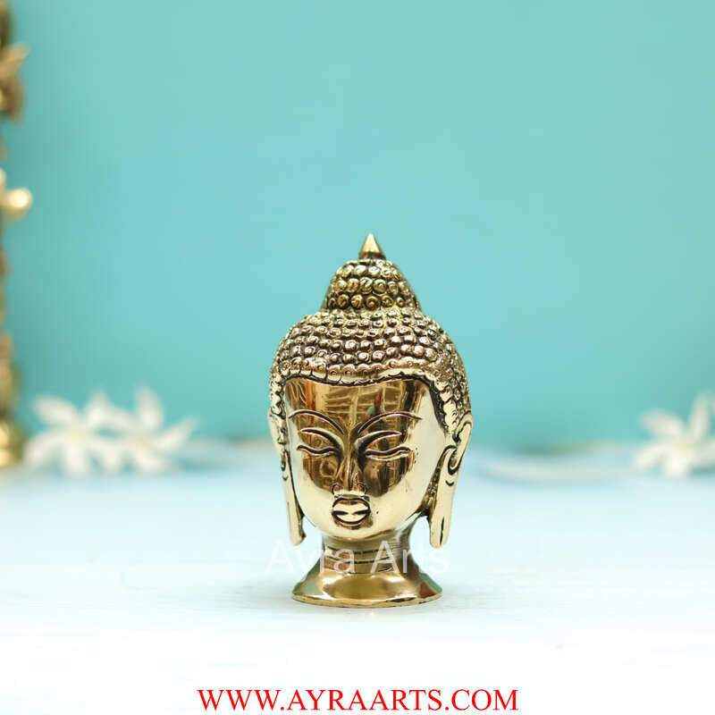 Antique Brass Buddha Head - 4.5 Inch Height