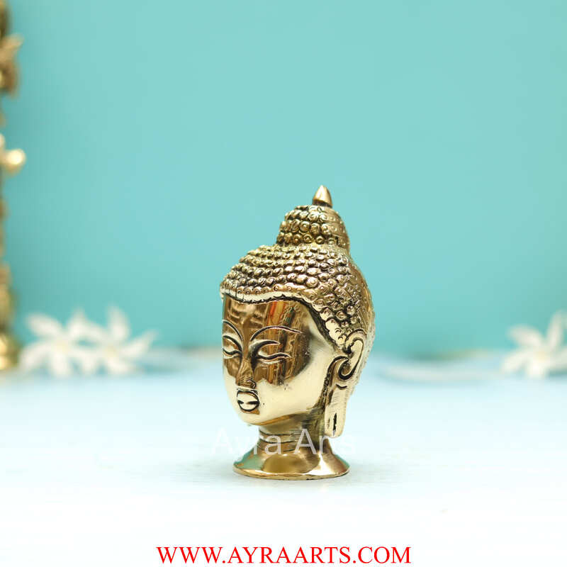 Antique Brass Buddha Head - 4.5 Inch Height