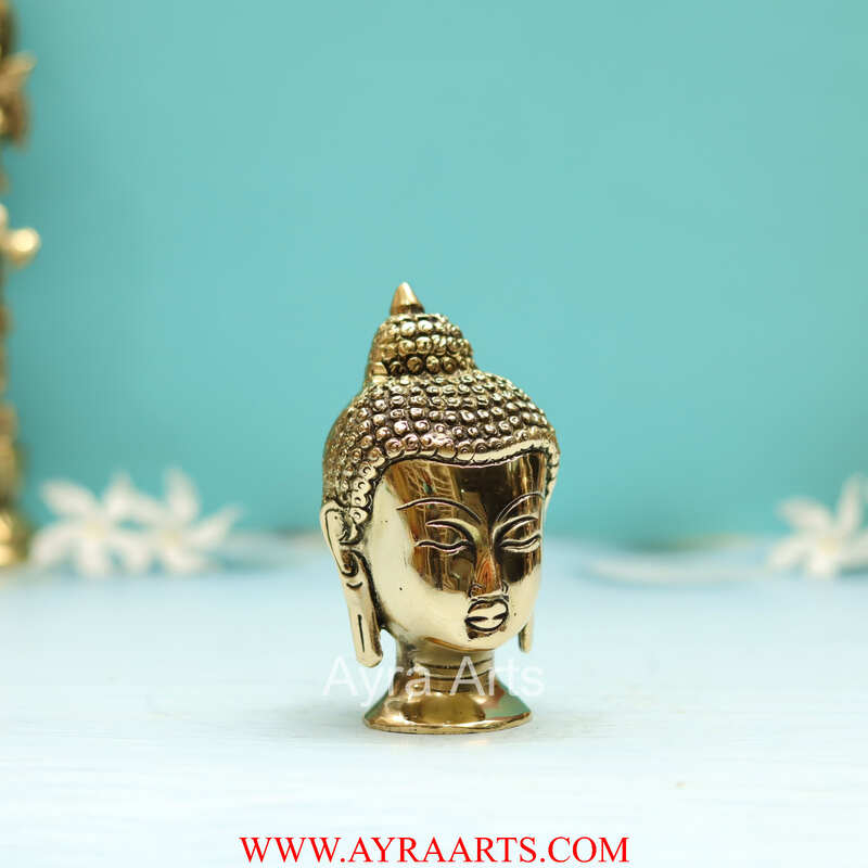 Antique Brass Buddha Head - 4.5 Inch Height