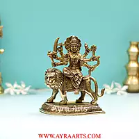 Handcrafted Goddess Durga idol in Pure Brass Devi Maa Sitting On The Lion - 5 Inch Height