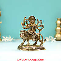 Handcrafted Goddess Durga idol in Pure Brass Devi Maa Sitting On The Lion - 6 Inch Height
