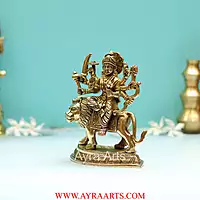 Handcrafted Goddess Durga idol in Pure Brass Devi Maa Sitting On The Lion - 5 Inch Height