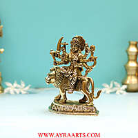 Handcrafted Goddess Durga idol in Pure Brass Devi Maa Sitting On The Lion - 6 Inch Height