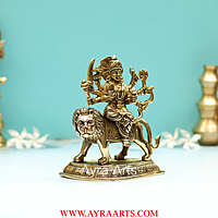 Handcrafted Goddess Durga idol in Pure Brass Devi Maa Sitting On The Lion - 6 Inch Height