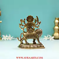 Handcrafted Goddess Durga idol in Pure Brass Devi Maa Sitting On The Lion - 5 Inch Height