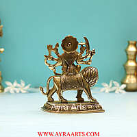 Handcrafted Goddess Durga idol in Pure Brass Devi Maa Sitting On The Lion - 5 Inch Height