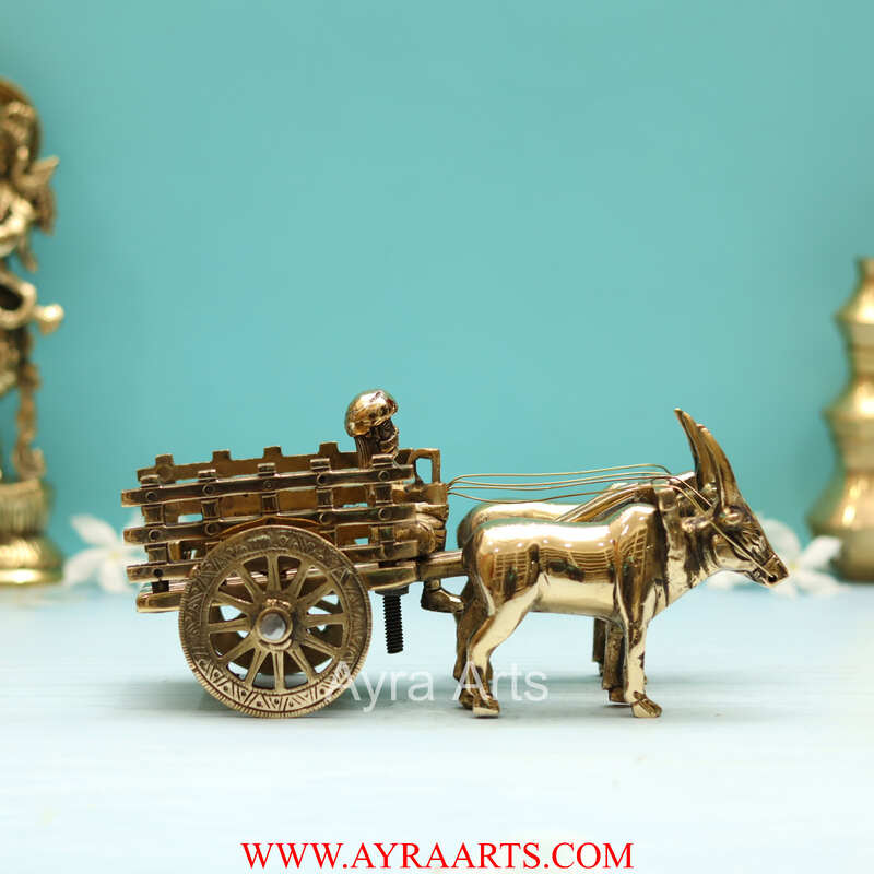 Brass Bullock Cart/Bailgadi - 4 inch Height | Decorative Brass Bailgadi for Rustic Charm