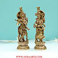Brass Super Fine Radha Krishna Idol - 9 inch Height | Exquisite Brass Radha Krishna Statue with Fine Craftsmanship
