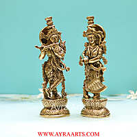 Brass Super Fine Radha Krishna Idol - 9 inch Height | Exquisite Brass Radha Krishna Statue with Fine Craftsmanship