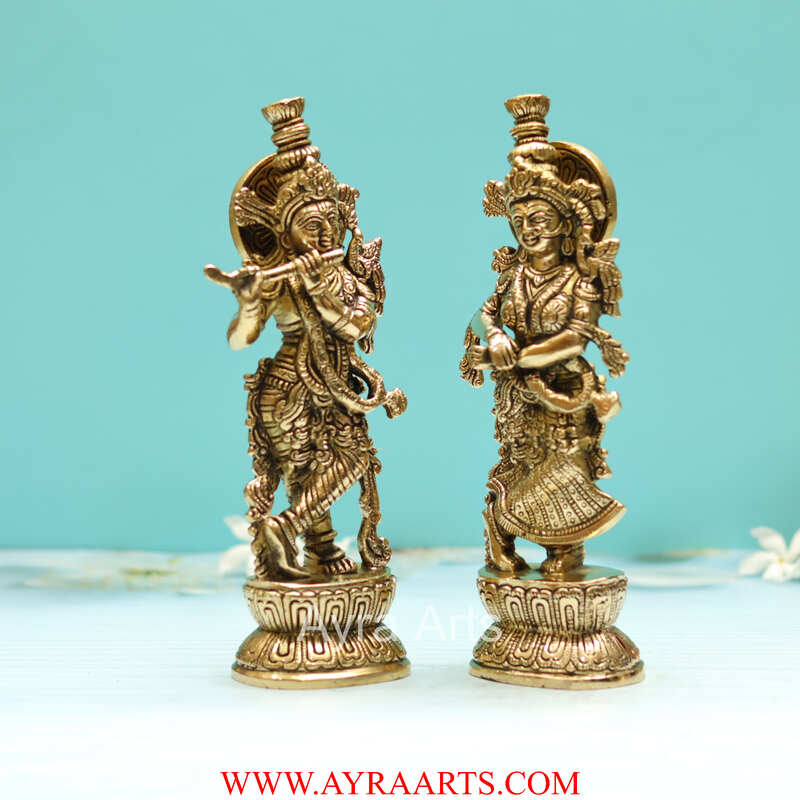 Brass Super Fine Radha Krishna Idol - 9 inch Height | Exquisite Brass Radha Krishna Statue with Fine Craftsmanship