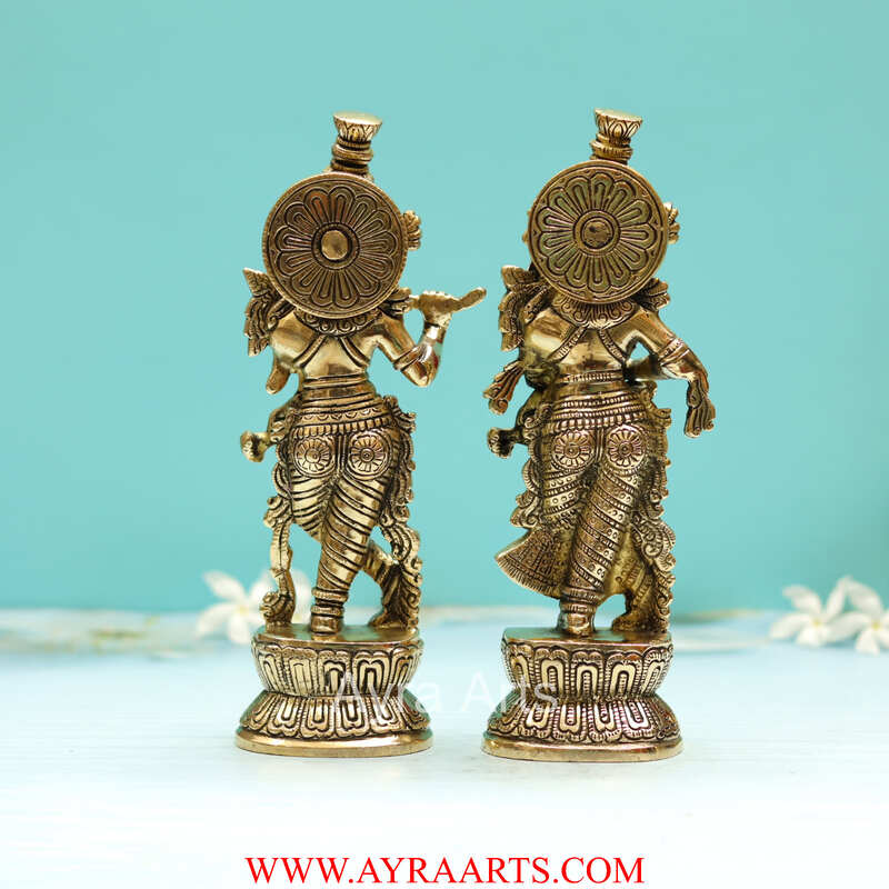 Brass Super Fine Radha Krishna Idol - 9 inch Height | Exquisite Brass Radha Krishna Statue with Fine Craftsmanship