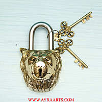 Brass Lion Face Design Lock - 5.5 inch Height
