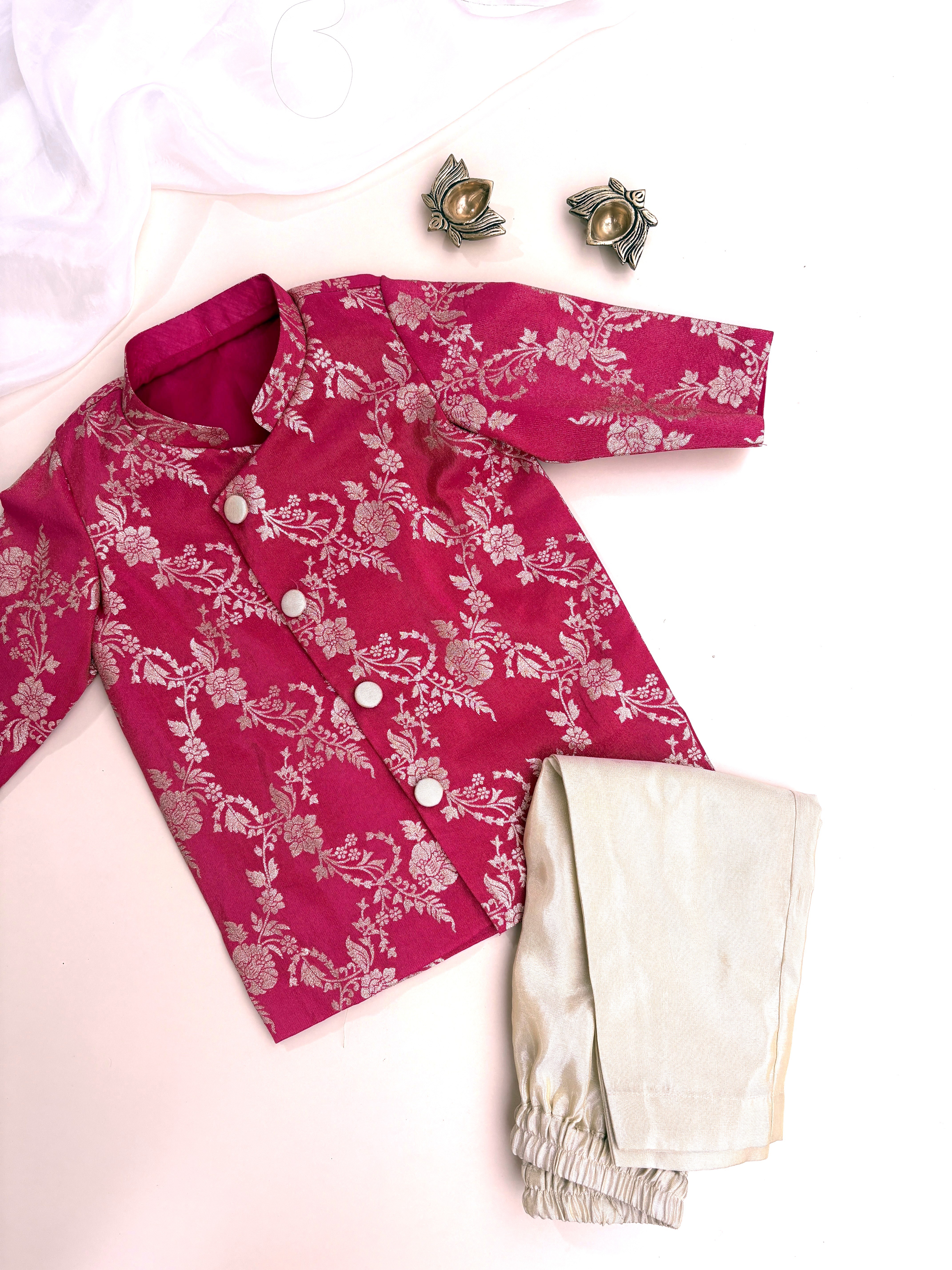 Fuchsia Brocade Silk Kurta Set