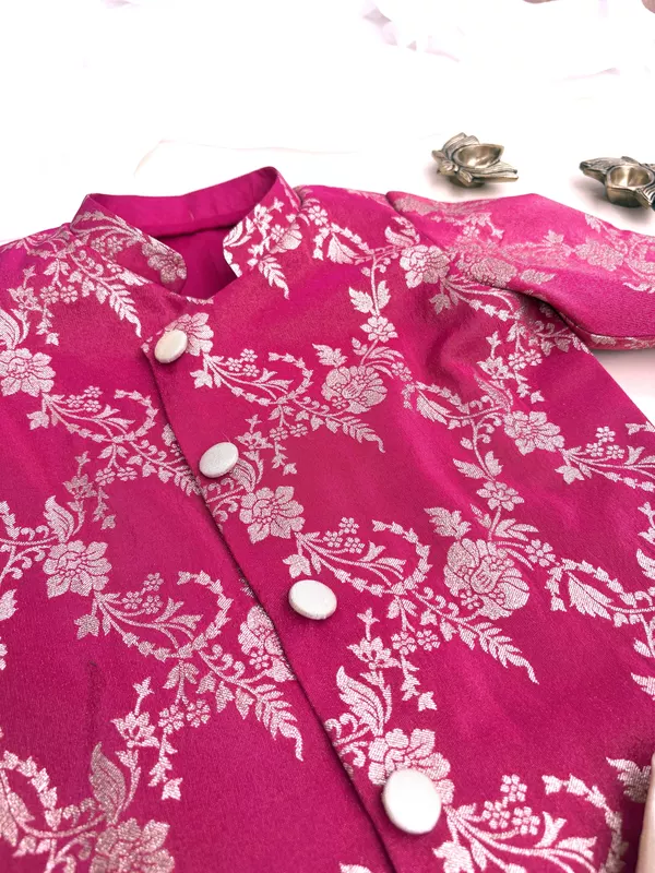 Fuchsia Brocade Silk Kurta Set