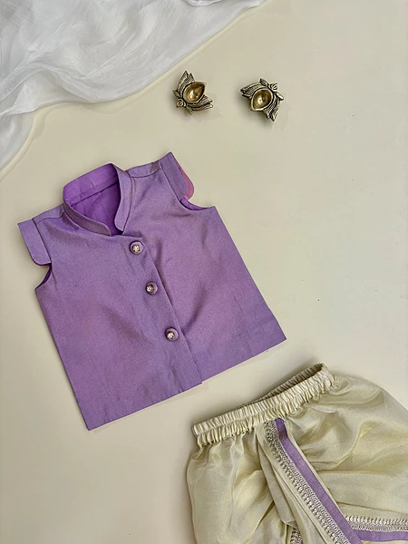 Purply Cap Sleeve Tissue Silk Kurta Dhothi Set