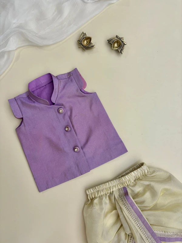 Purply Cap Sleeve Tissue Silk Kurta Dhothi Set