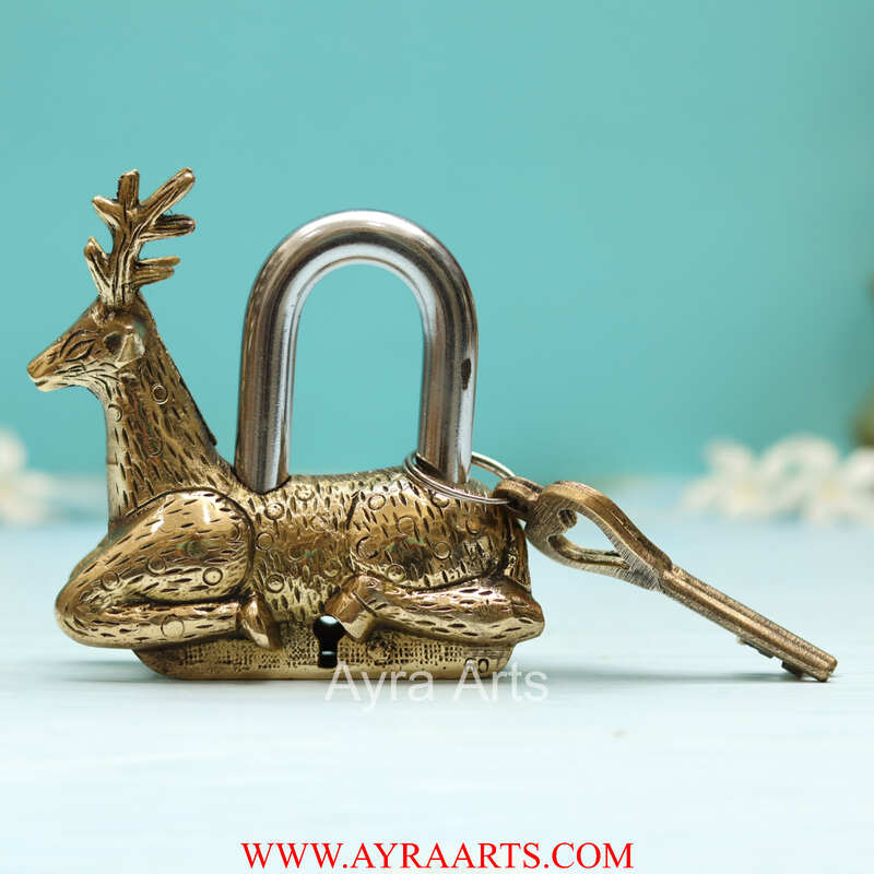 Brass Deer Design Lock - 4.5 inch Height
