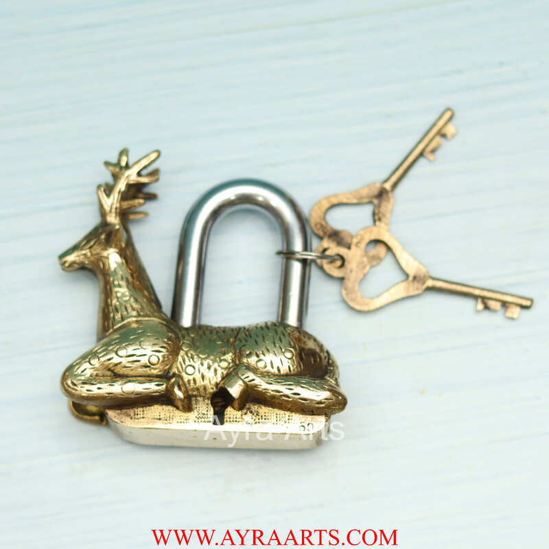 Brass Deer Design Lock - 4.5 inch Height