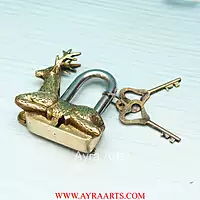 Brass Deer Design Lock - 4.5 inch Height