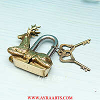 Brass Deer Design Lock - 4.5 inch Height