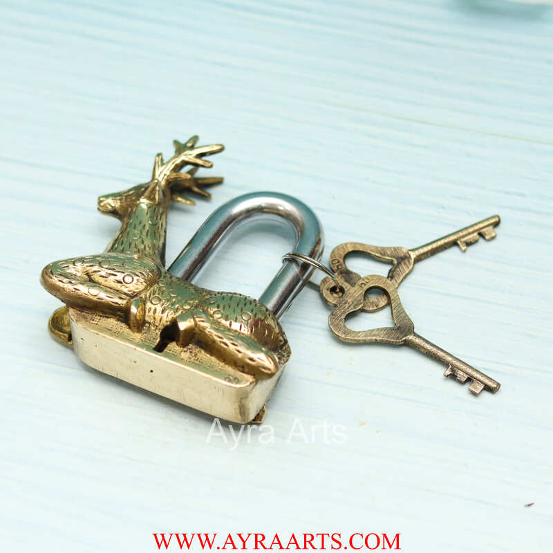 Brass Deer Design Lock - 4.5 inch Height