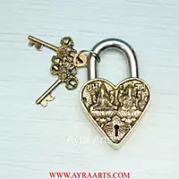 Subh Labh Brass Lakshmi Ganesh Door Lock in Heart Shape - 5 inch Height