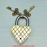 Subh Labh Brass Lakshmi Ganesh Door Lock in Heart Shape - 5 inch Height