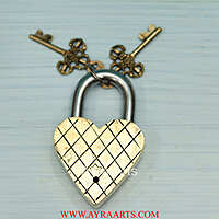 Subh Labh Brass Lakshmi Ganesh Door Lock in Heart Shape - 5 inch Height