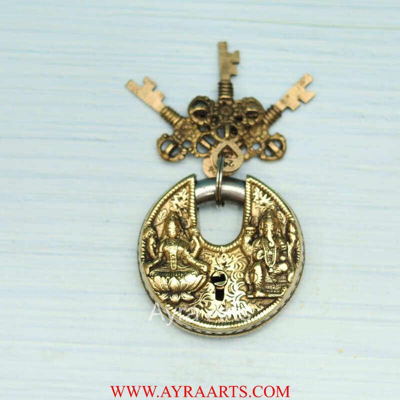 Brass Lakshmi Ganesh Door Lock - 3 inch Height