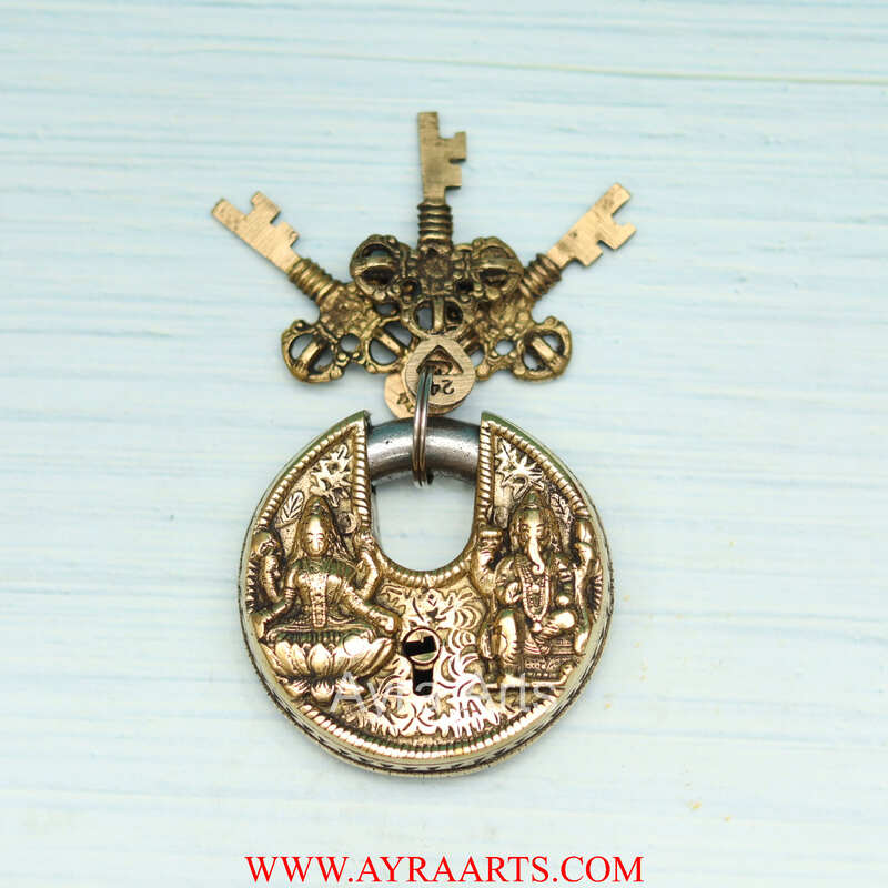 Brass Lakshmi Ganesh Door Lock - 3 inch Height