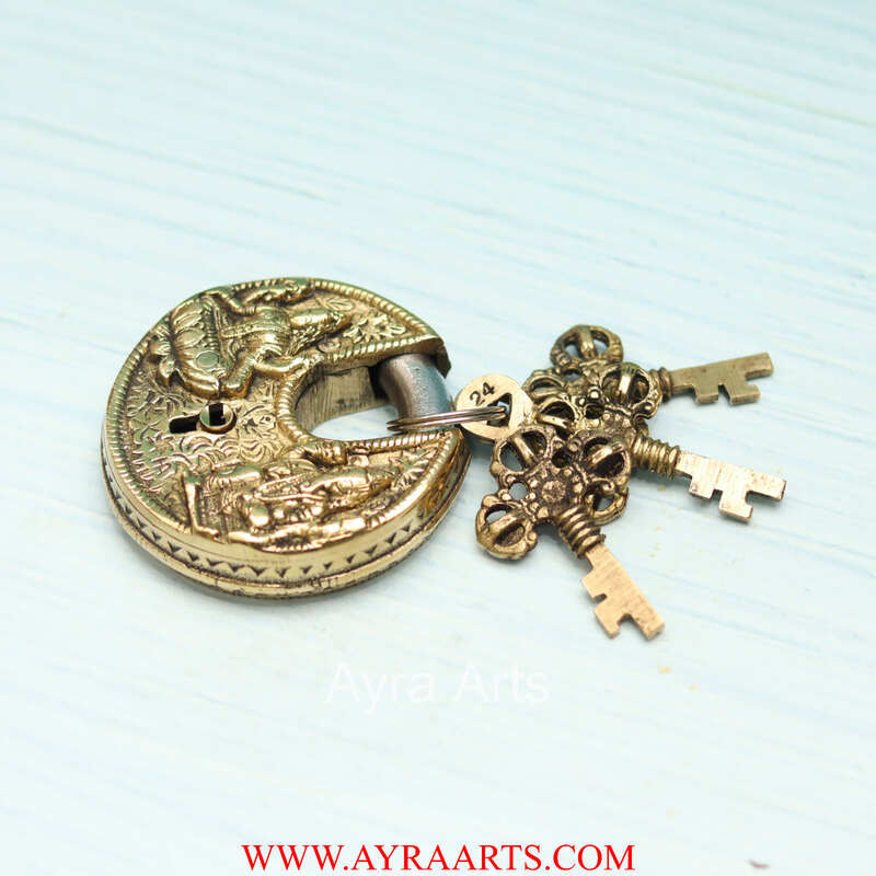 Brass Lakshmi Ganesh Door Lock - 3 inch Height