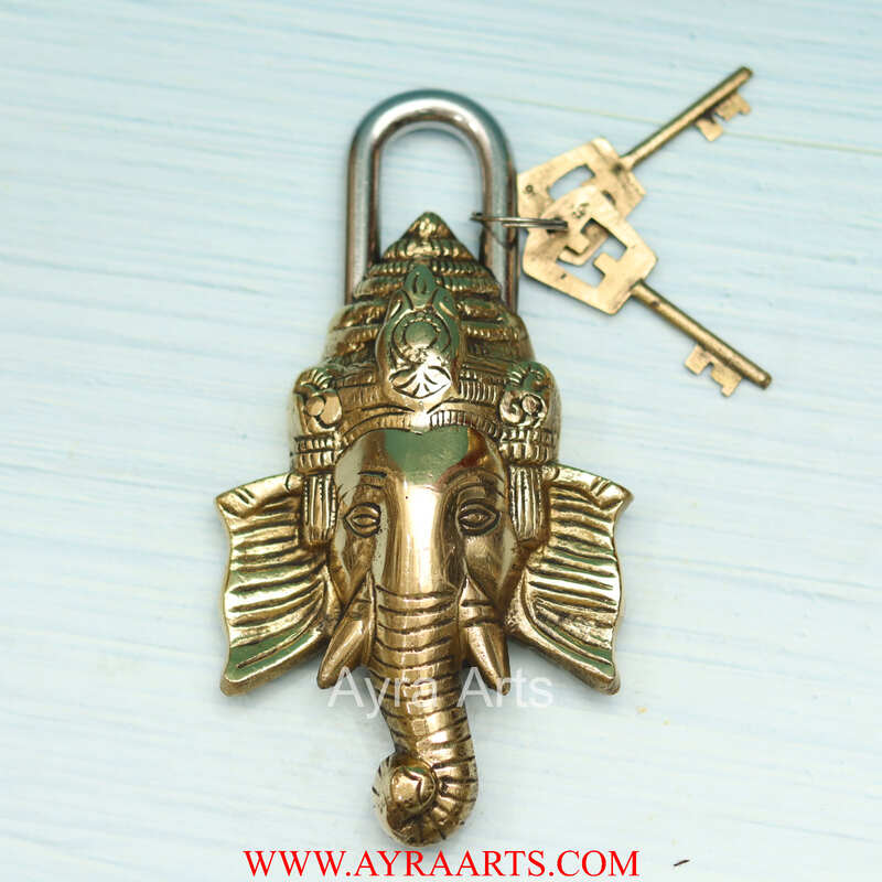Brass Ganesha Lock - 8 inch Height