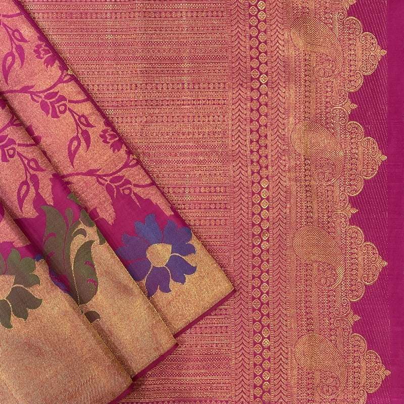 Scarlet Pink Kanchipuram with Zaripettu