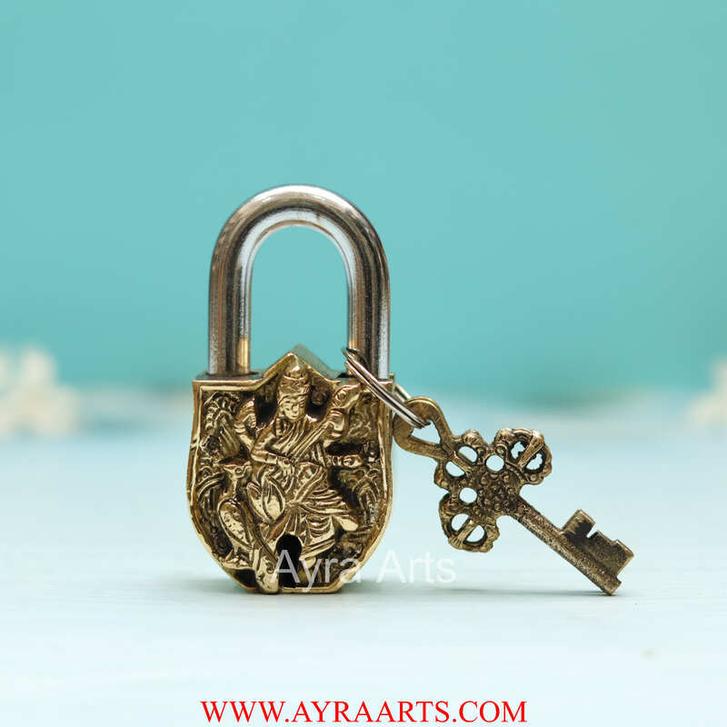 Brass Saraswathi Mata Door Lock - 3.5 inch Height